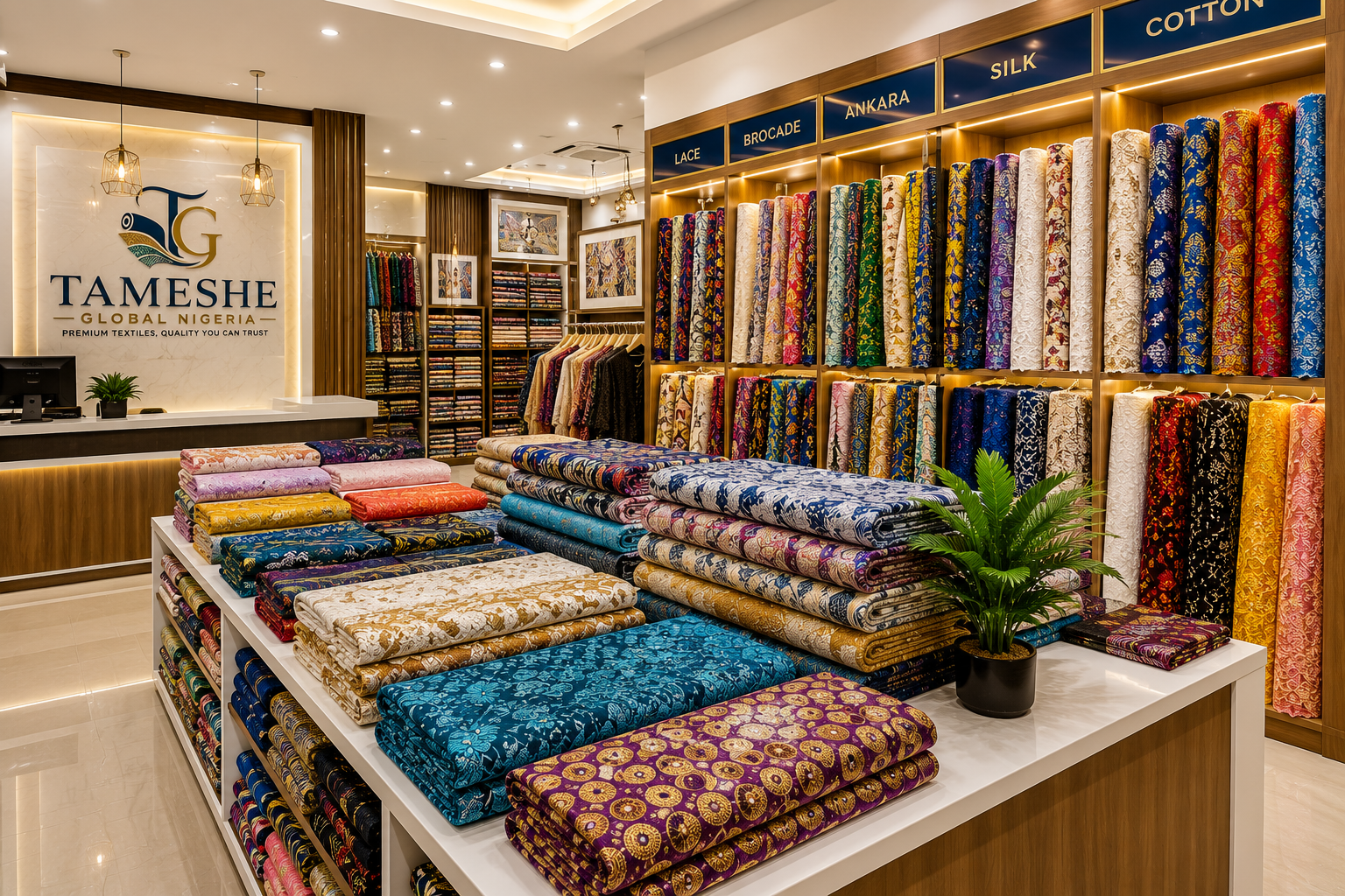 TAMESHE showroom interior with fabric displays